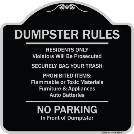 Signmission Designer Series-Residents Only Violators Prosecuted Bag Your Trash No Parking A-DES-BS-1818-9895